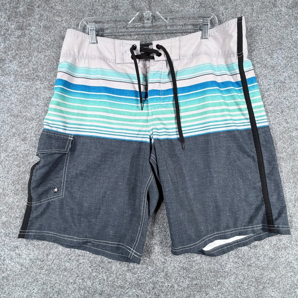 Mossimo Supply Co Board Shorts Men 36 Multicolor Striped Surfing Pool Drawstring